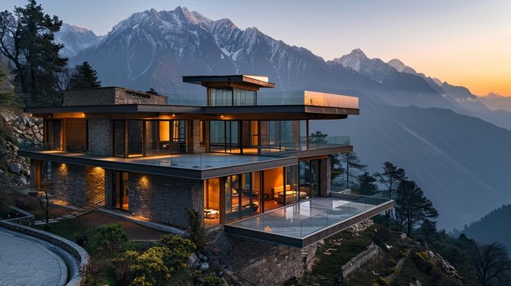 Wooden chalet in a mountain landscape